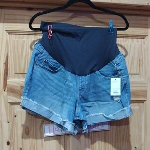 Women's Blue Denim Maternity Shorts